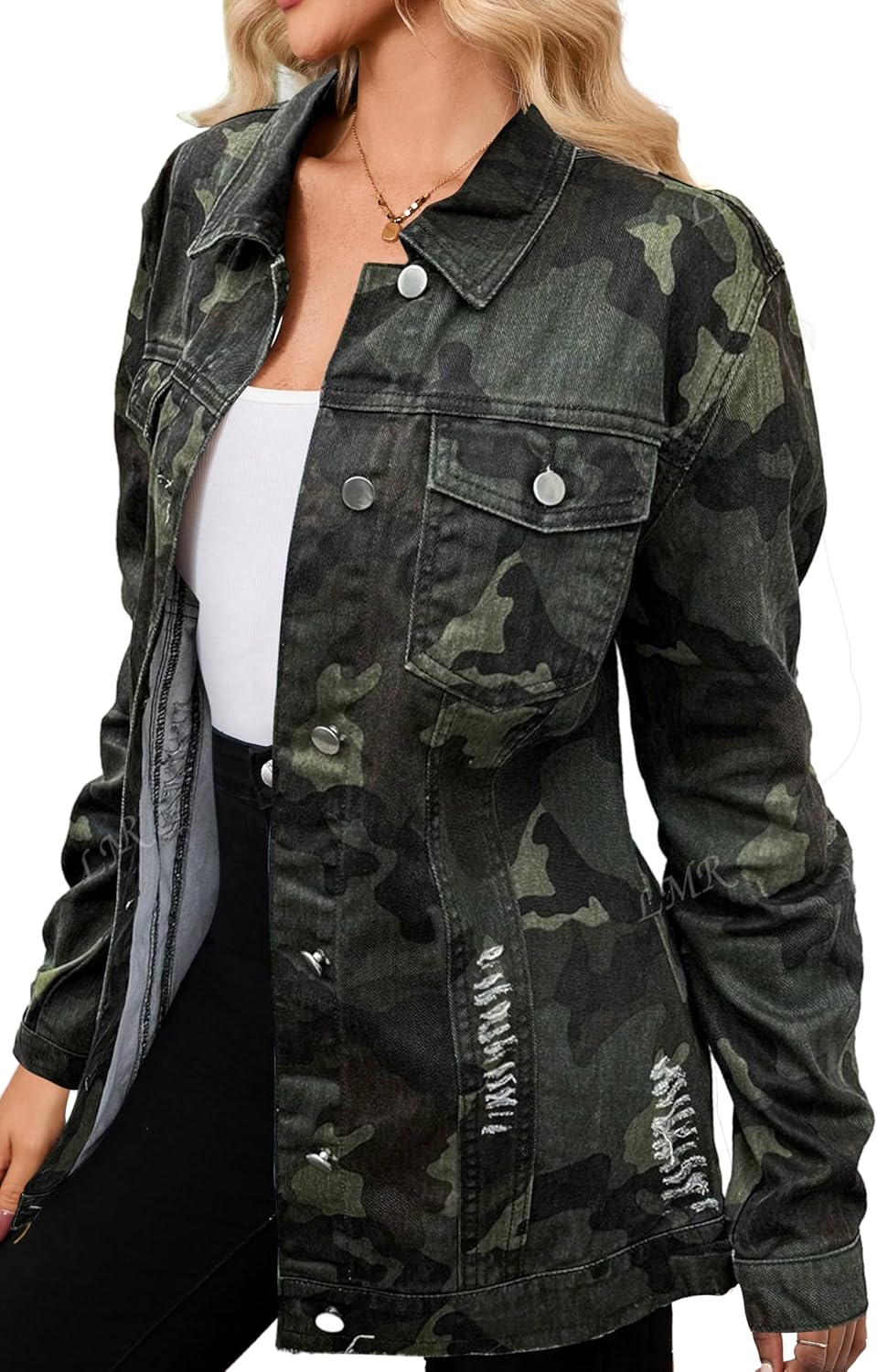 sexycherry Denim Jacket for Women Long Sleeve Classic Trucker Jeans Long Coat Outwear with Pockets