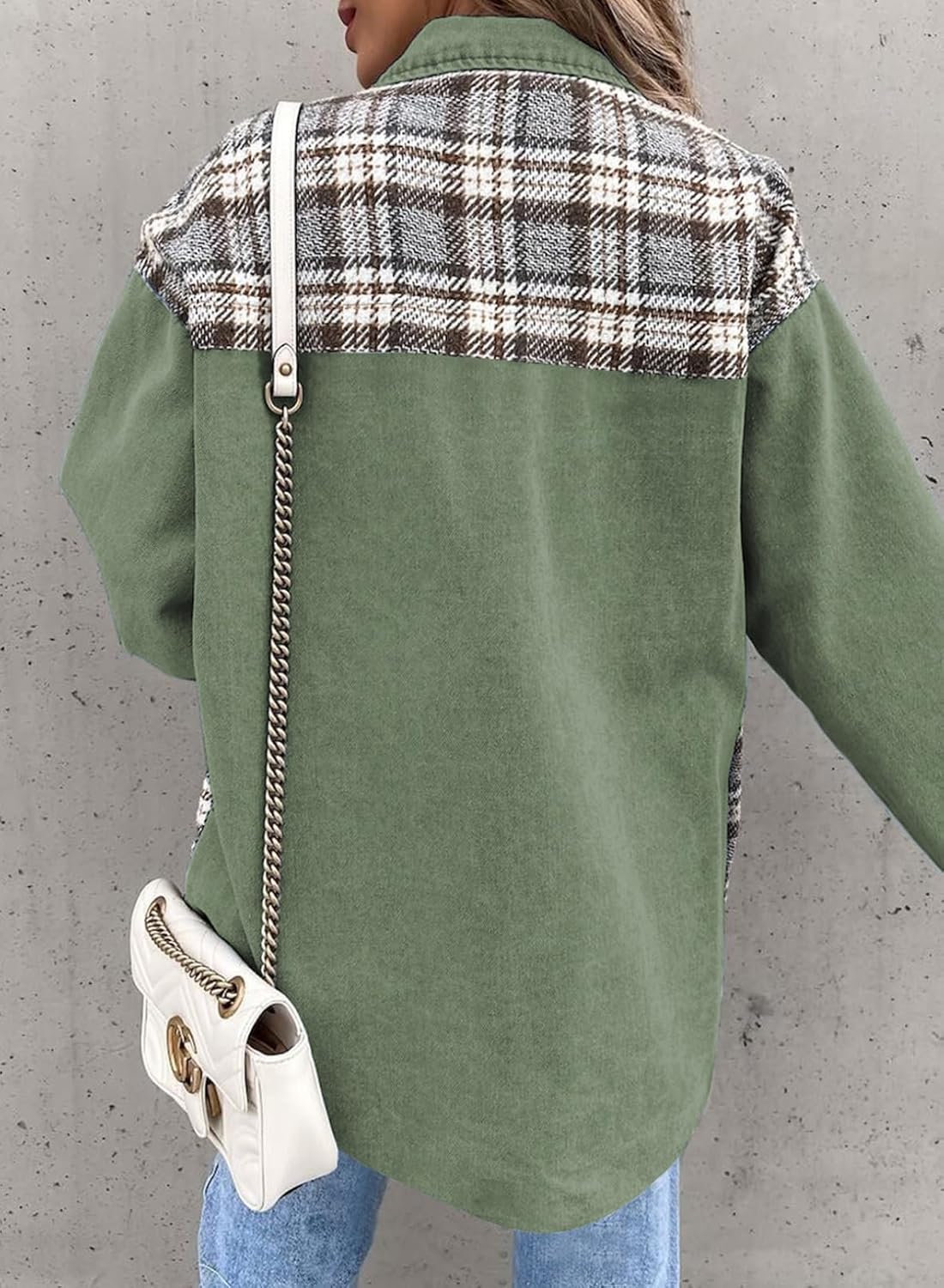 SHEWIN Womens Oversized Denim Jacket Casual Long Sleeve Button Down Plaid Shacket Boyfriend Jean Jacket With Pockets