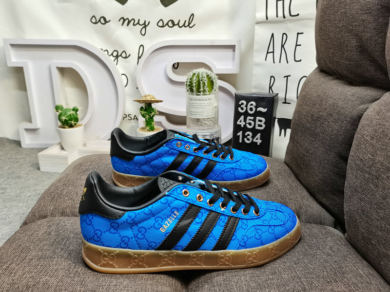 Shoes Adidas 134D uses soft fiber cow split leather combined with imported mercerized pig leather upper material #Leather lining with shock-absorbing PU latex foot pad #External wear-resistant outsole “Retro Sports” latest cross-border collaboration, Italian luxury brand-Gucci Gucci x German sports brand Adidas Adi28