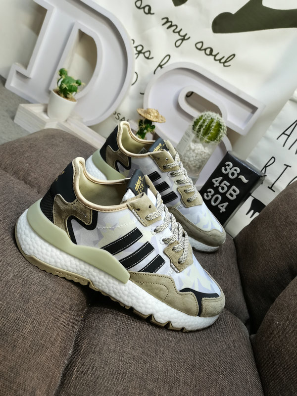 Shoes Adidas 304D corporate grade Adidas Nite Jogger 2019 Boost earth tone barcode Wang Jiaer endorsement model knitted breathable upper night walker 3M reflective really explosive outsole retro running shoes. Jacquard breathable mesh with 10