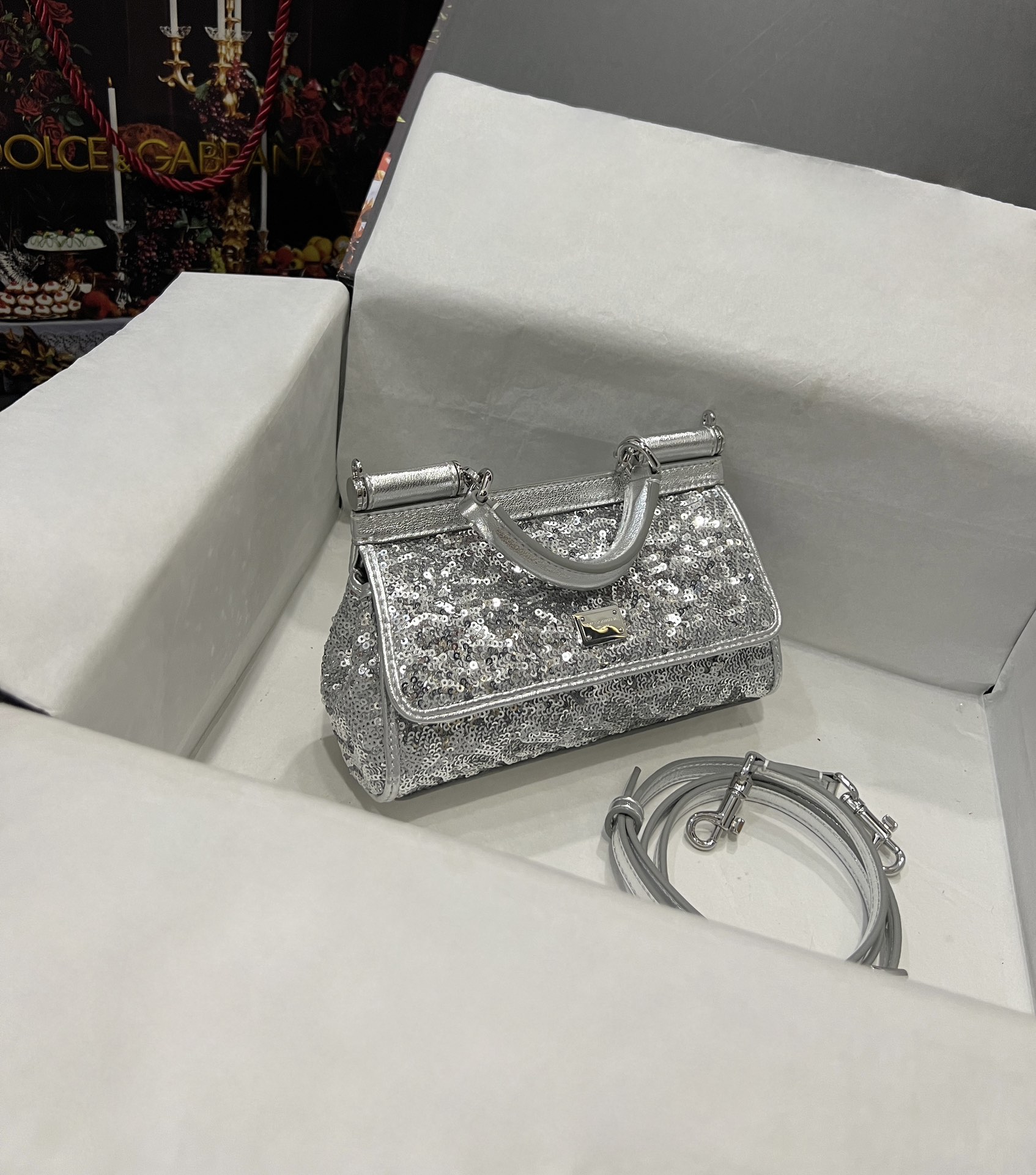 Sicily glitter clutch bag Dolce & Gabbana Silver in Glitter