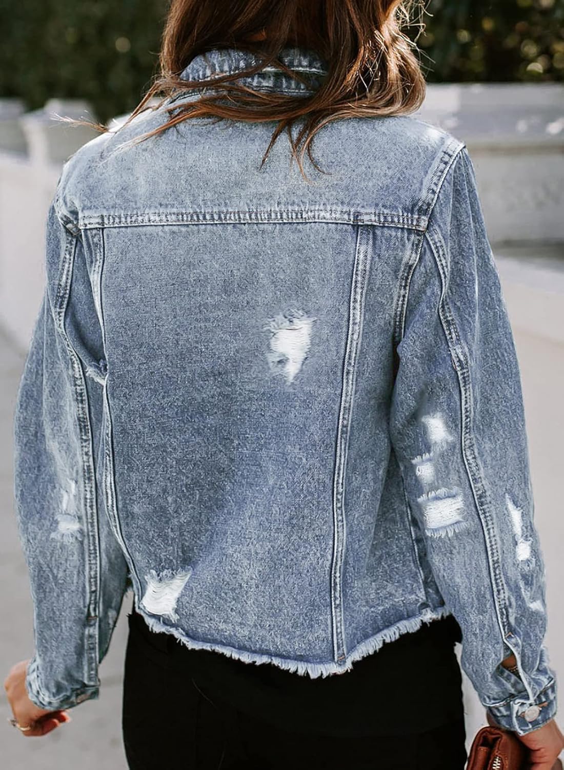 Sidefeel Women’s Denim Jacket Long Sleeve Button Distressed Ripped Zimbaplatinum Jean Coat