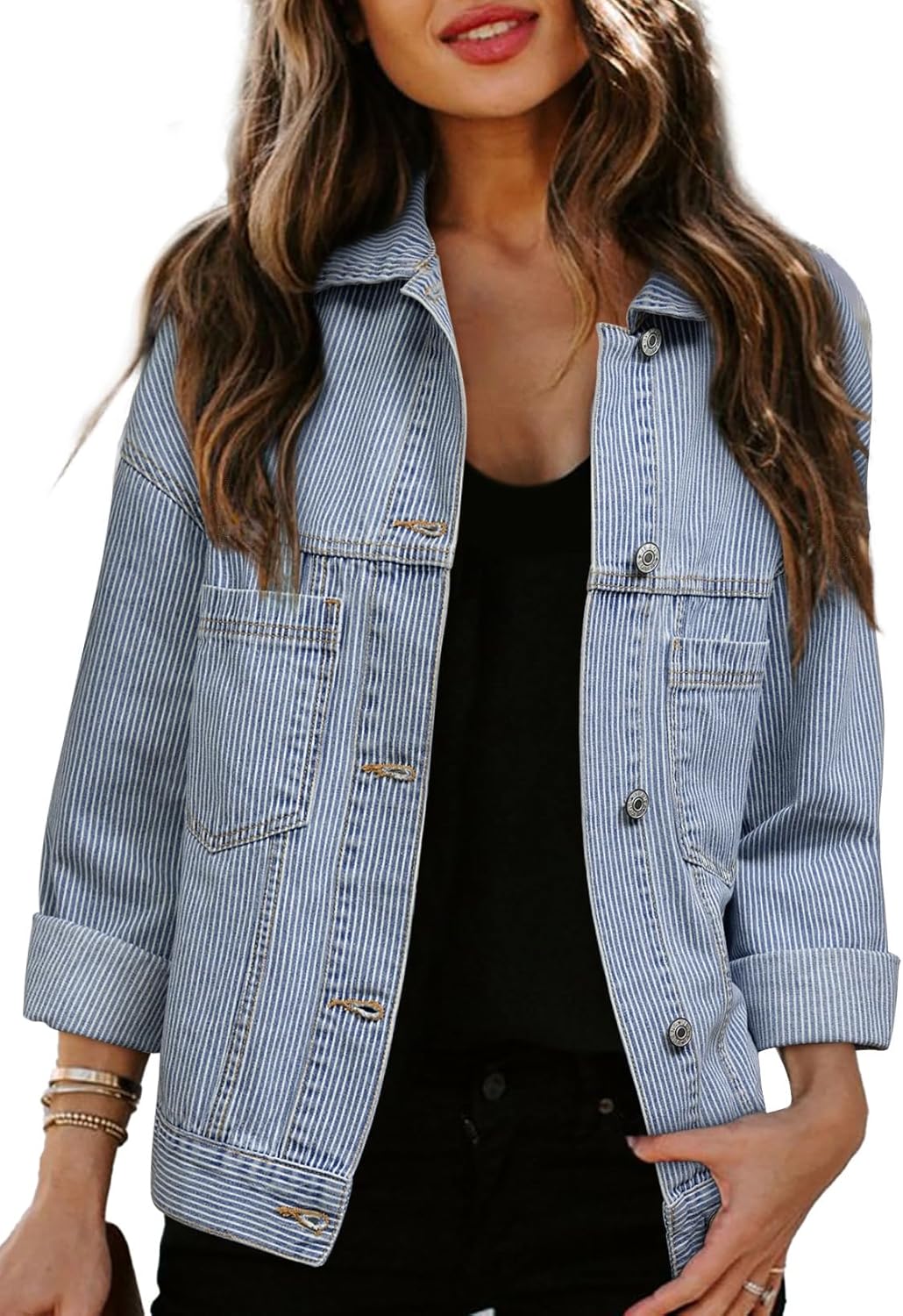 Sidefeel Women’s Denim Jackets Casual Long Sleeve 2025 Spring Outfits Zimbaplatinum Jean Jacket