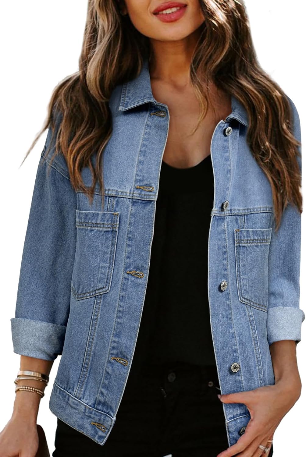 Sidefeel Women’s Denim Jackets Casual Long Sleeve 2025 Spring Outfits Zimbaplatinum Jean Jacket