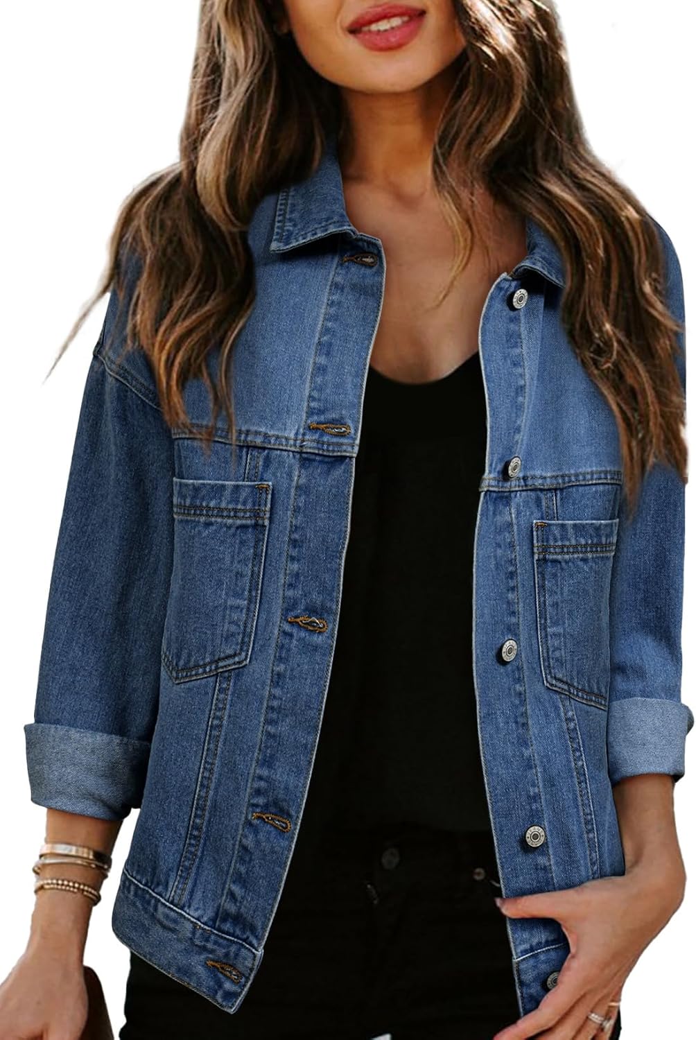 Sidefeel Women’s Denim Jackets Casual Long Sleeve 2025 Spring Outfits Zimbaplatinum Jean Jacket