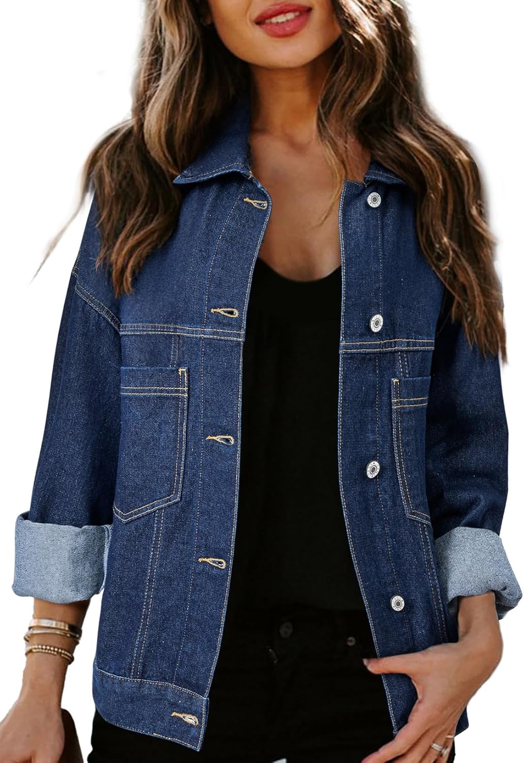 Sidefeel Women’s Denim Jackets Casual Long Sleeve 2025 Spring Outfits Zimbaplatinum Jean Jacket