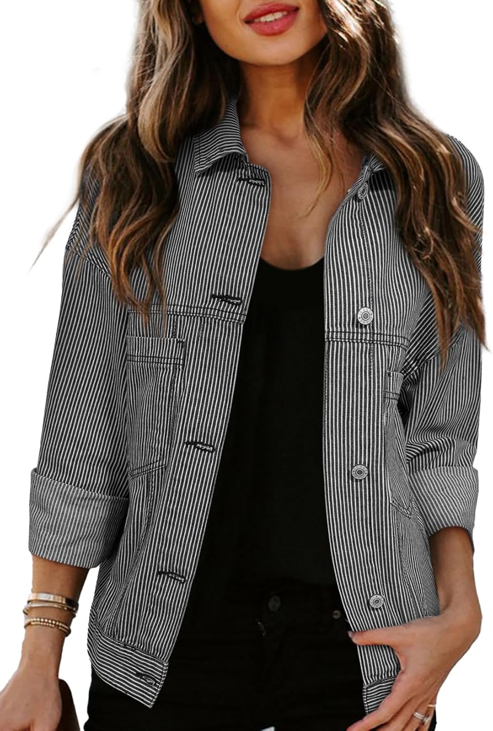 Sidefeel Women’s Denim Jackets Casual Long Sleeve 2025 Spring Outfits Zimbaplatinum Jean Jacket