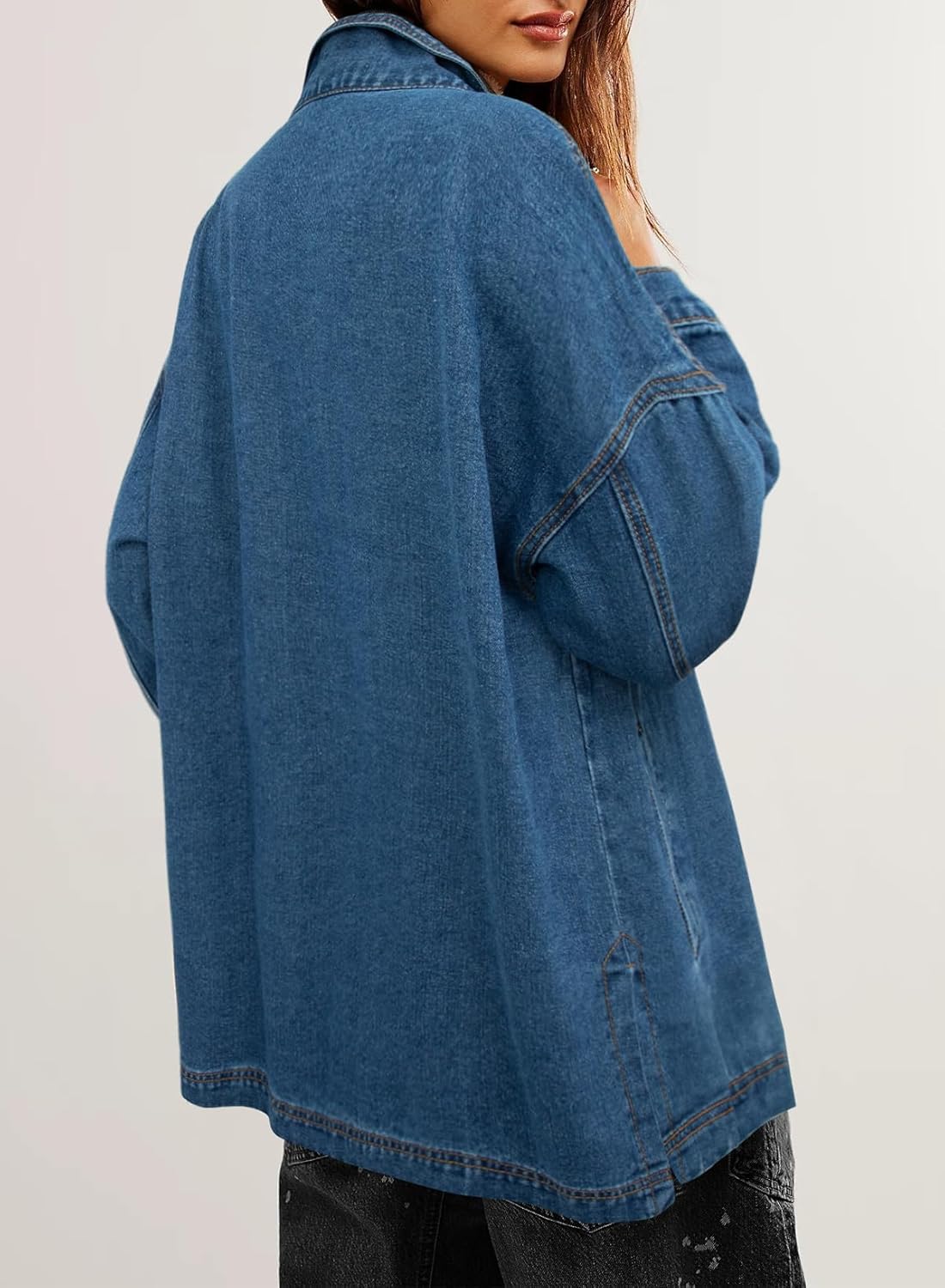 Sidefeel Women’s Jean Jacket Oversized Boyfriend Button Up Long Sleeve Split Zimbaplatinum Denim Jackets