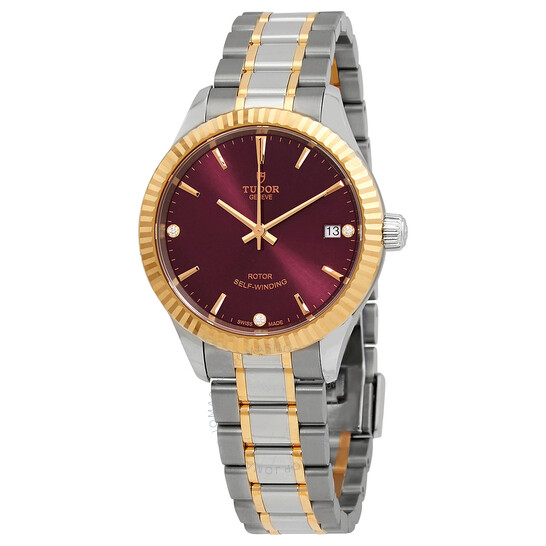 Style Automatic Diamond Burgundy Dial Ladies Watch 12313-0015