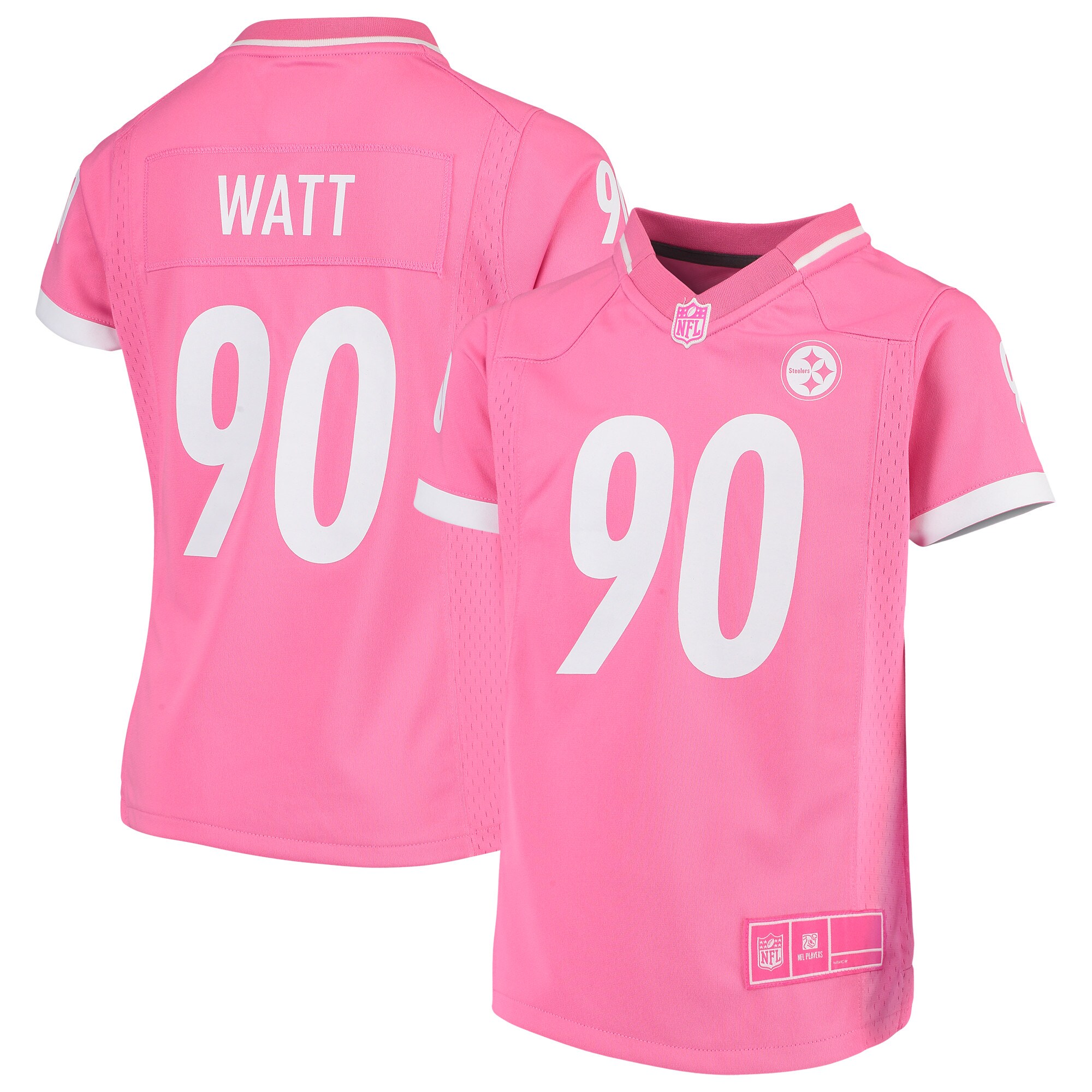 T.J. Watt Pittsburgh Steelers Girls Youth Fashion Bubble Gum Jersey – Pink