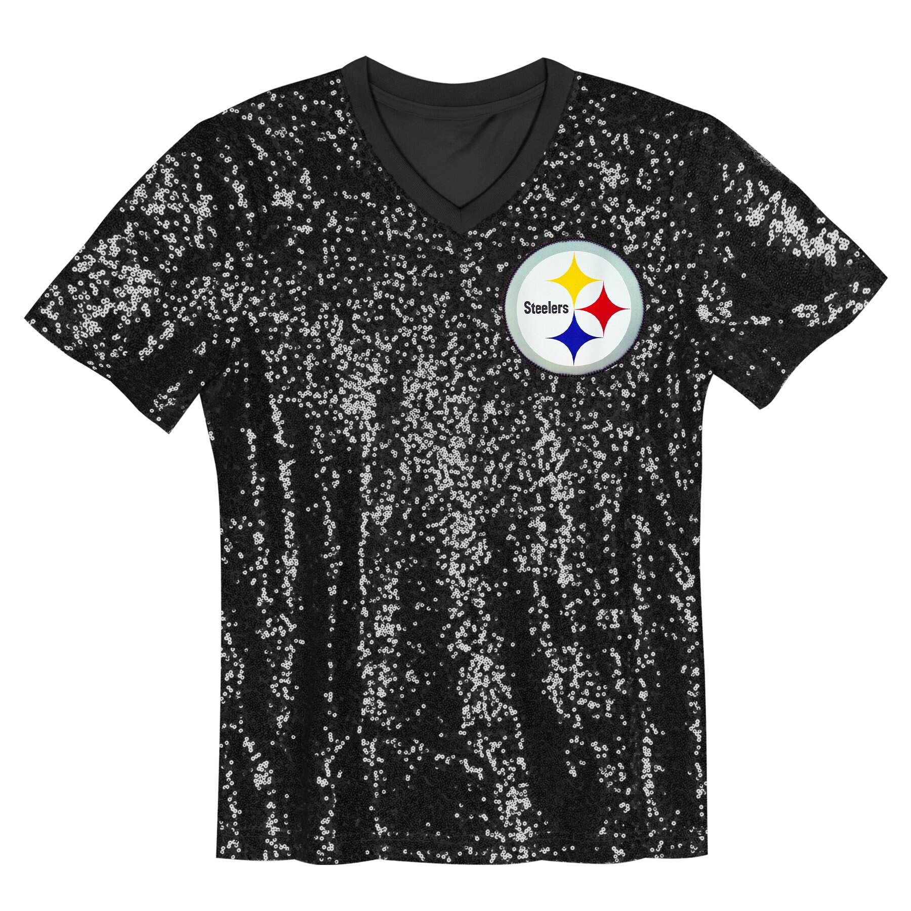 T.J. Watt Pittsburgh Steelers Girls Youth Sequin V-Neck Fashion Jersey – Black