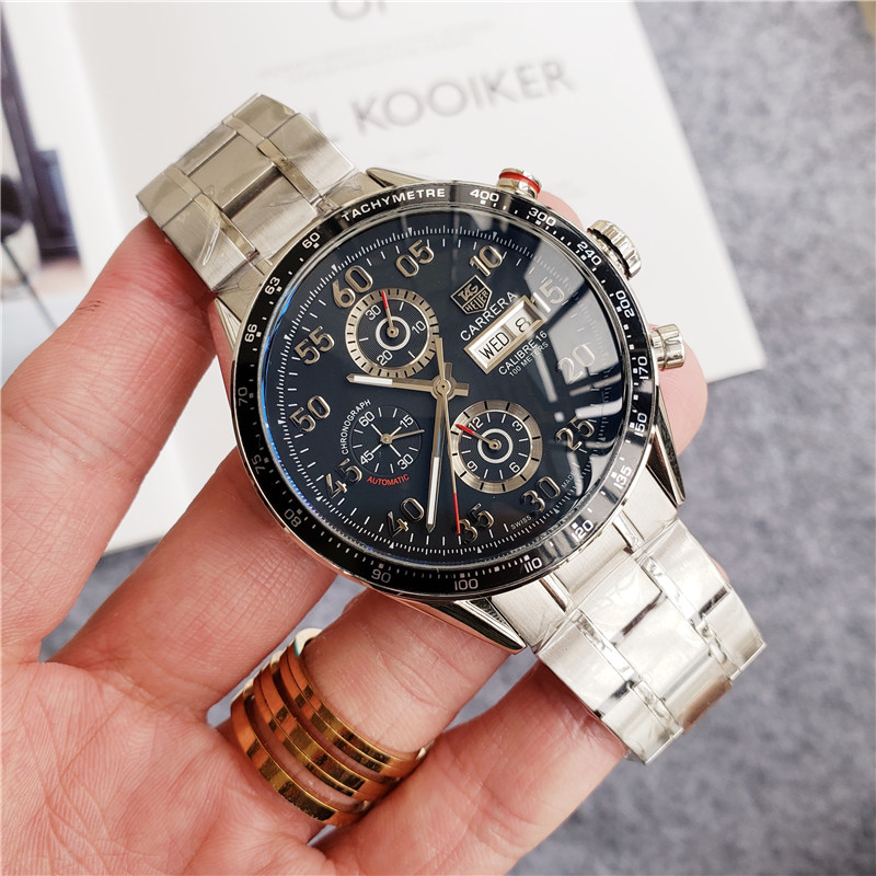 TAG HEUER CARRERA CHRONOGRAPH DAY DATE BLACK DIAL 44mm SS AUTOMATIC WATCH.