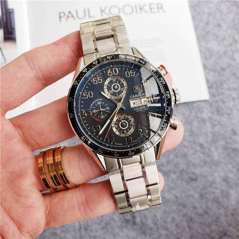 TAG HEUER CARRERA CHRONOGRAPH DAY DATE BLACK DIAL 44mm SS AUTOMATIC WATCH.