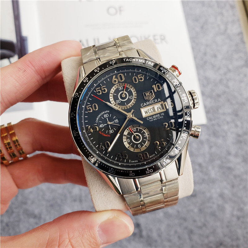 TAG HEUER CARRERA CHRONOGRAPH DAY DATE BLACK DIAL 44mm SS AUTOMATIC WATCH.