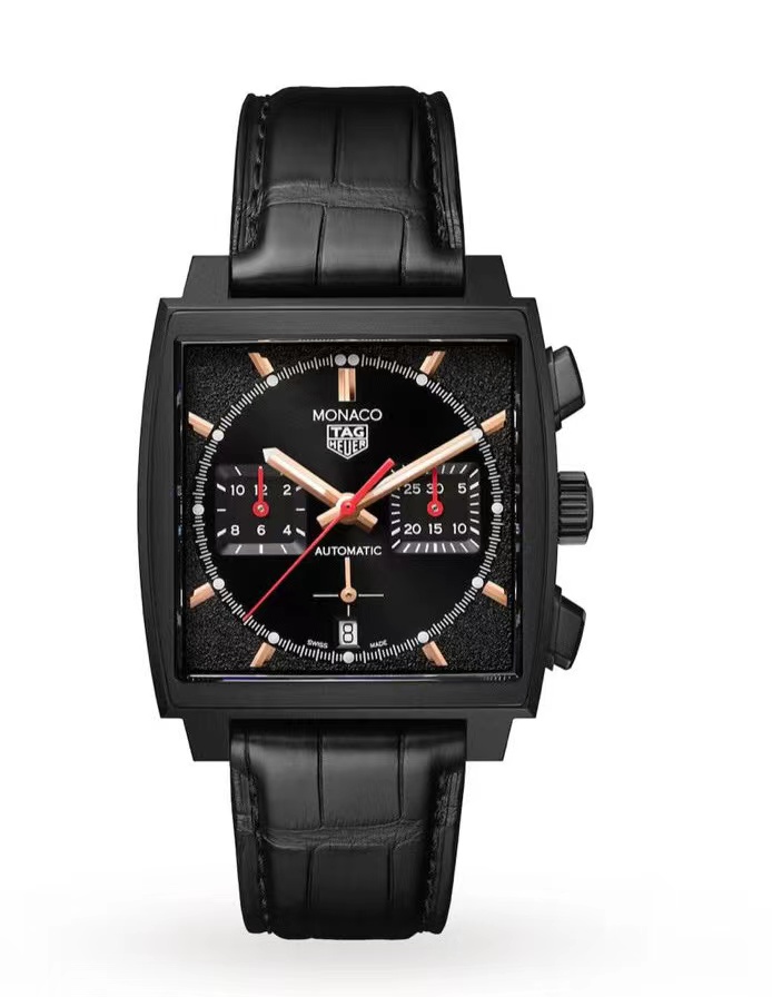 TAG Heuer Monaco Black leather - TAG Heuer Monaco Black - Black