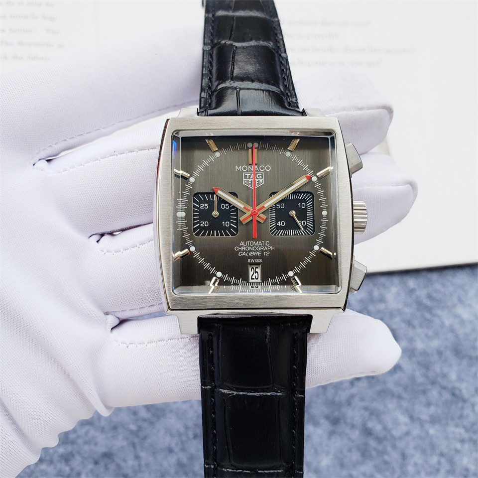 TAG Heuer Monaco Grey Dial Black Leather Watch - Image 2