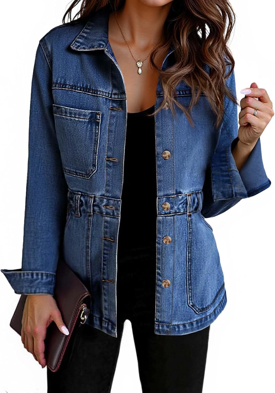 Tankaneo Denim Jacket for Women Distressed Jean Jacket Button Down Oversized Shacket with Pockets 2025