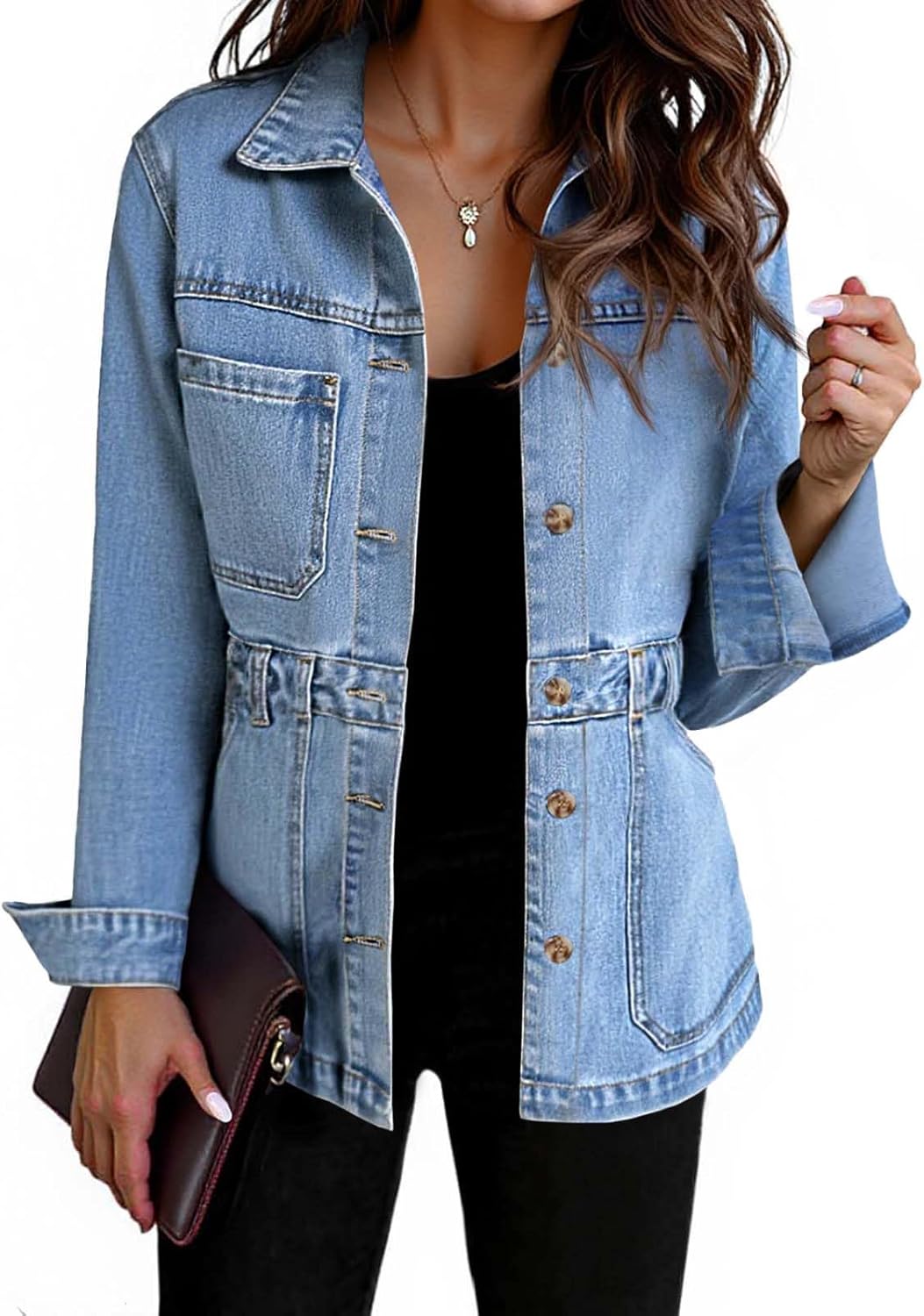 Tankaneo Denim Jacket for Women Distressed Jean Jacket Button Down Oversized Shacket with Pockets 2025