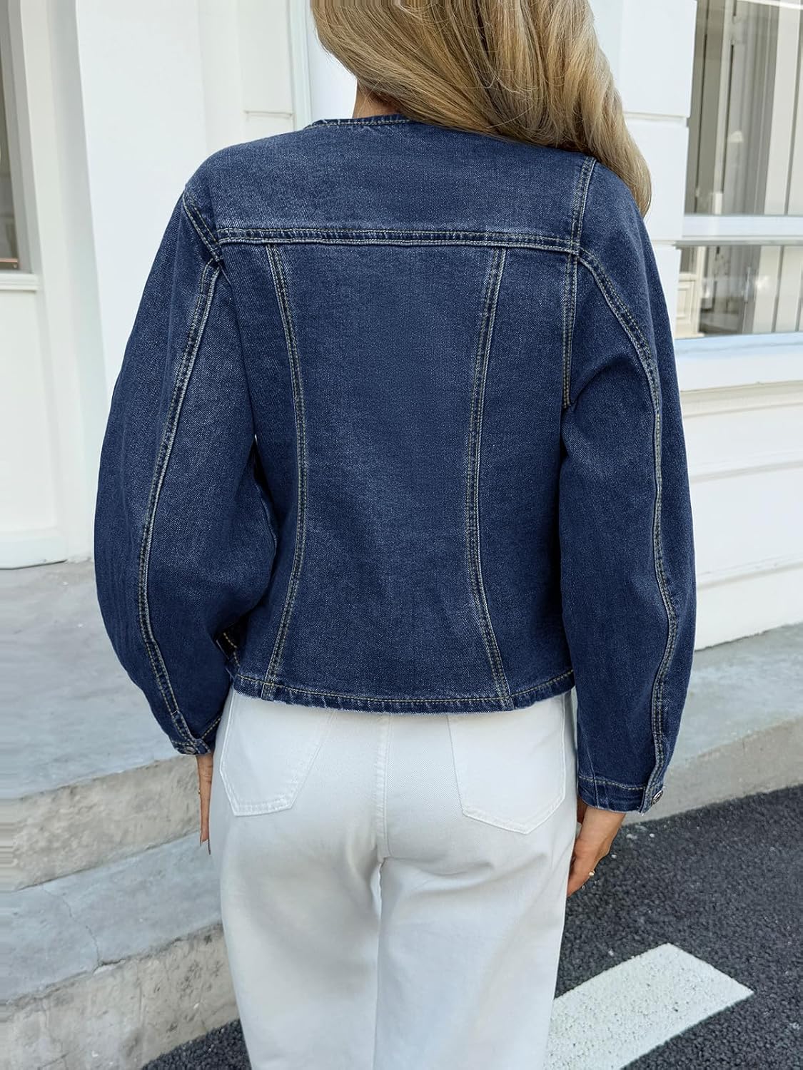 Tankaneo Womens Cropped Jean Jacket Trendy Crewneck Button Down Short Denim Jacket Y2k Slim Fit Casual Shacket