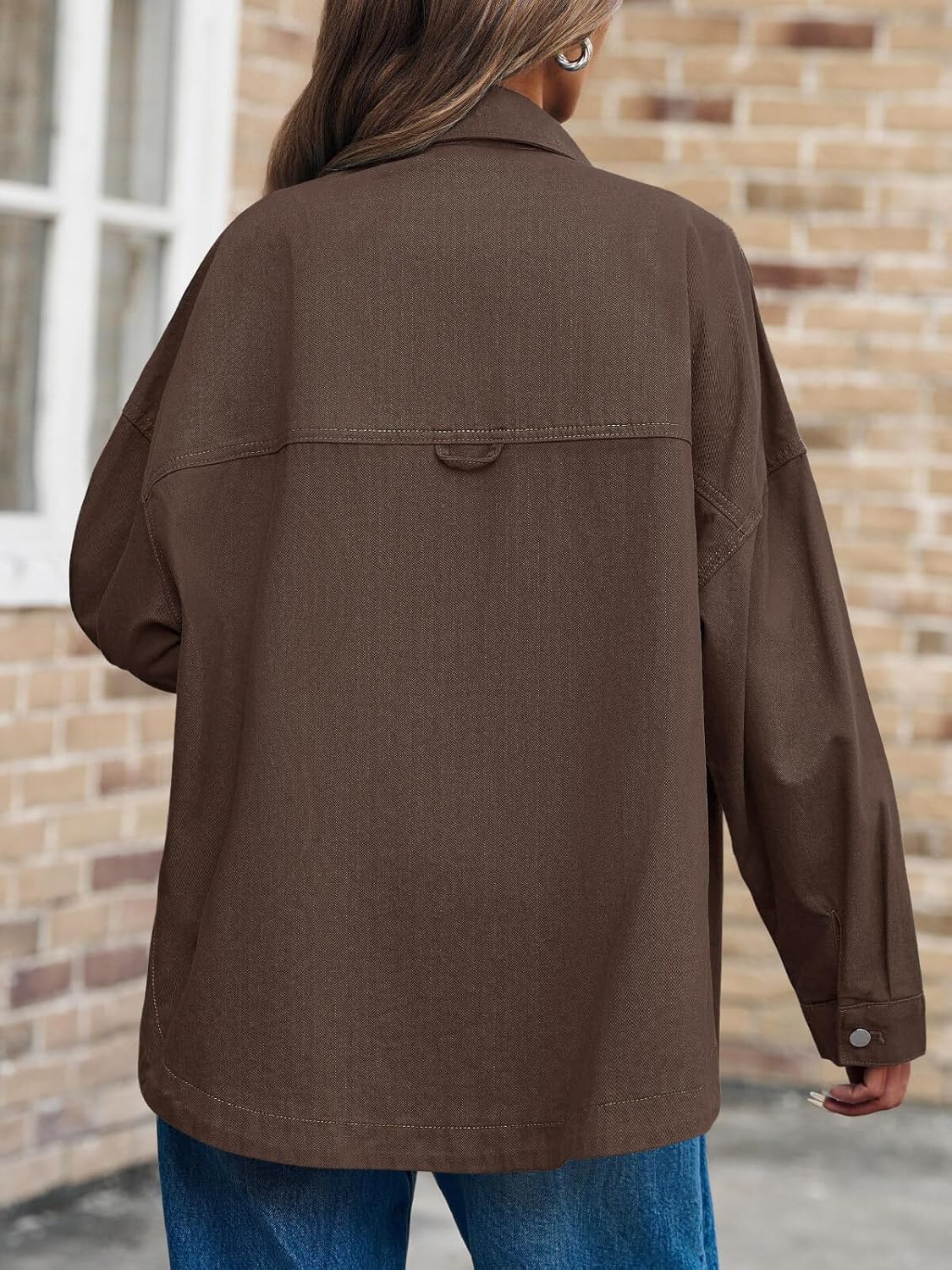 Tankaneo Womens Oversized Denim Shirt Jacket Button Down Long Sleeve Fall Casual Jean Shackets