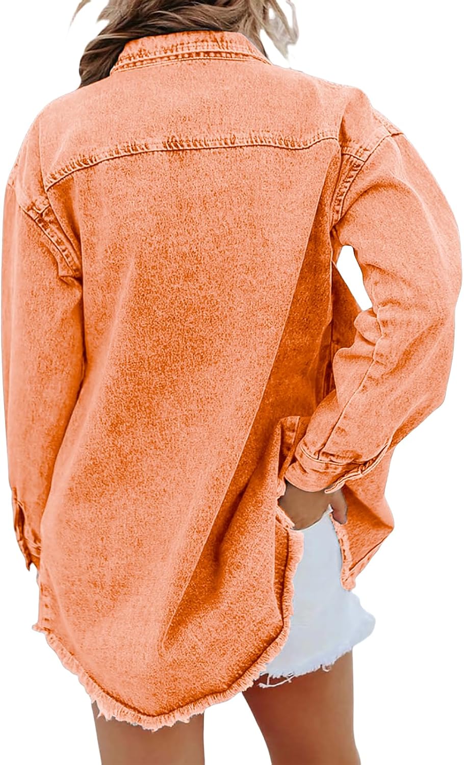 Tednrk Women’s Oversized Denim Jacket Boyfriend Button Down Frayed Hem Shacket Distressed Jean Jackets Fall Outfits