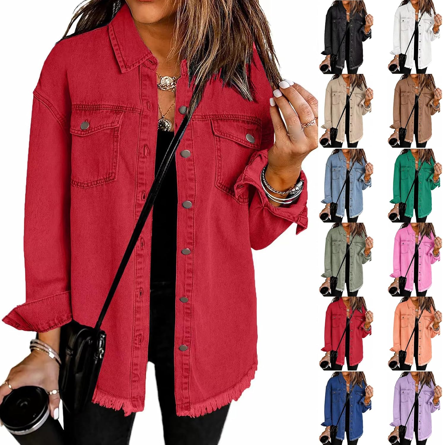 Tednrk Womens Oversized Denim Jacket Casual Long Boyfriend Button Down Distressed Jean Jacket Fall Shacket Jacket