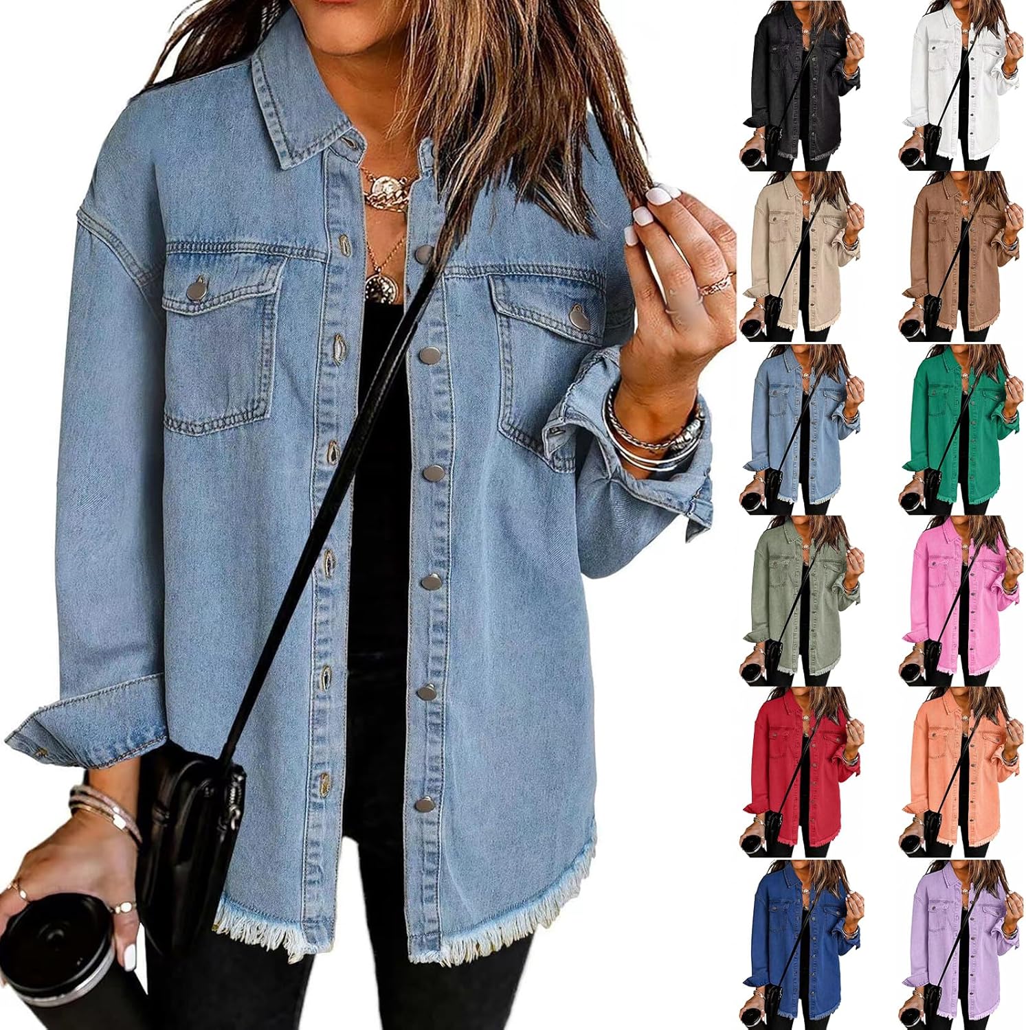 Tednrk Womens Oversized Denim Jacket Casual Long Boyfriend Button Down Distressed Jean Jacket Fall Shacket Jacket