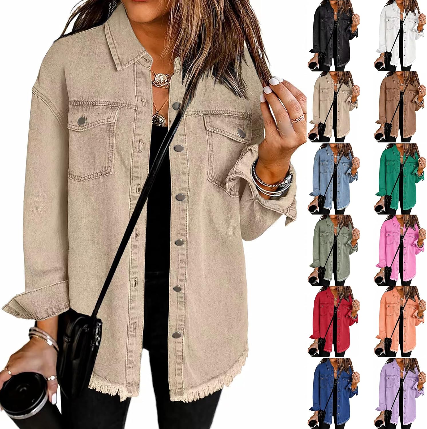 Tednrk Womens Oversized Denim Jacket Casual Long Boyfriend Button Down Distressed Jean Jacket Fall Shacket Jacket