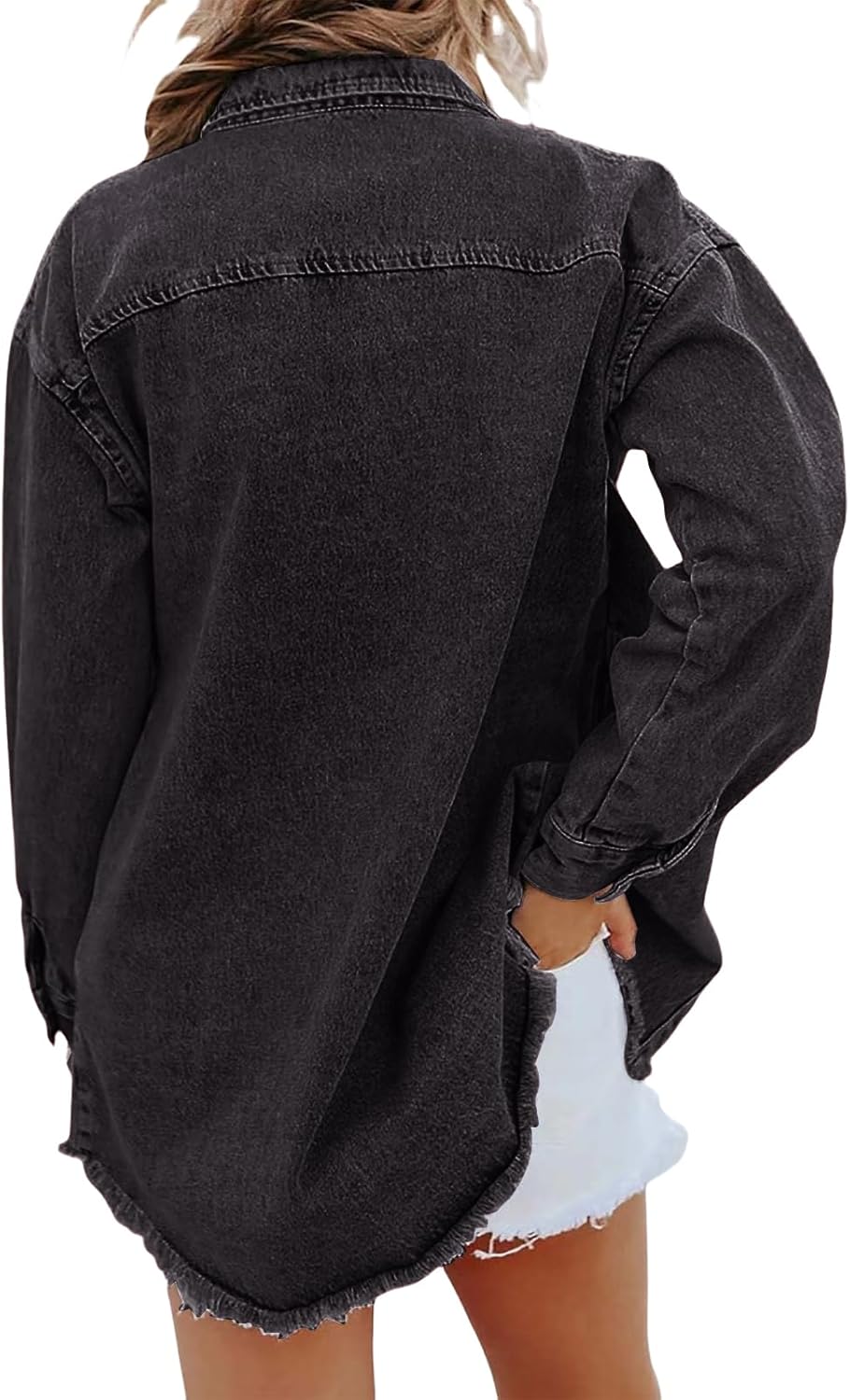 Tednrk Womens Oversized Denim Jacket Casual Long Boyfriend Button Down Distressed Jean Jacket Fall Shacket Jacket