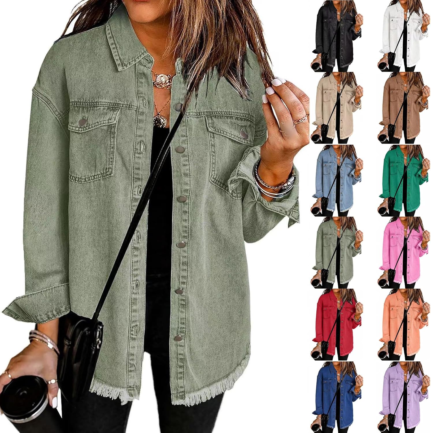 Tednrk Womens Oversized Denim Jacket Casual Long Boyfriend Button Down Distressed Jean Jacket Fall Shacket Jacket