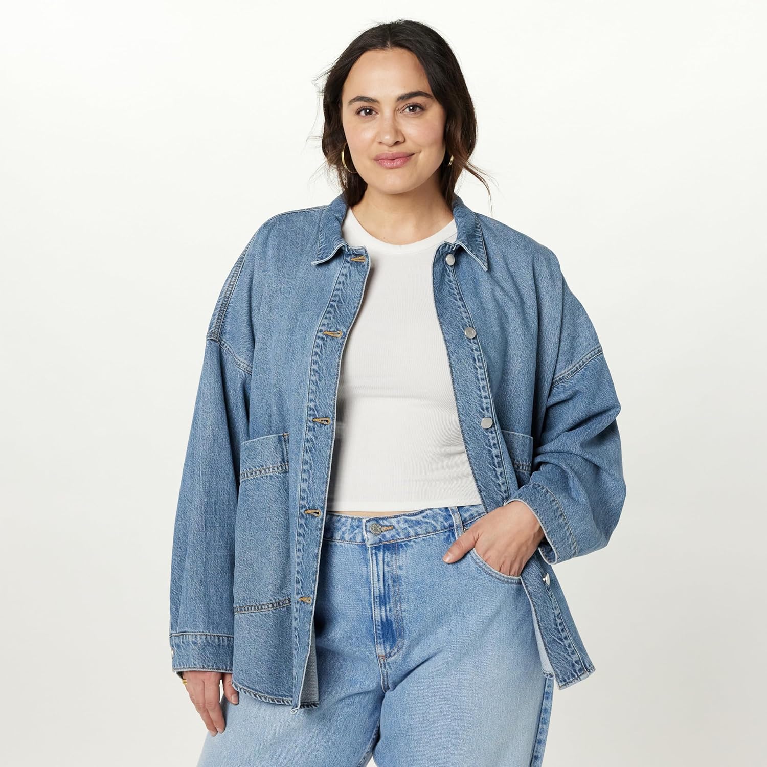 The Drop Women’s Pilar Long Denim Shirt Jacket