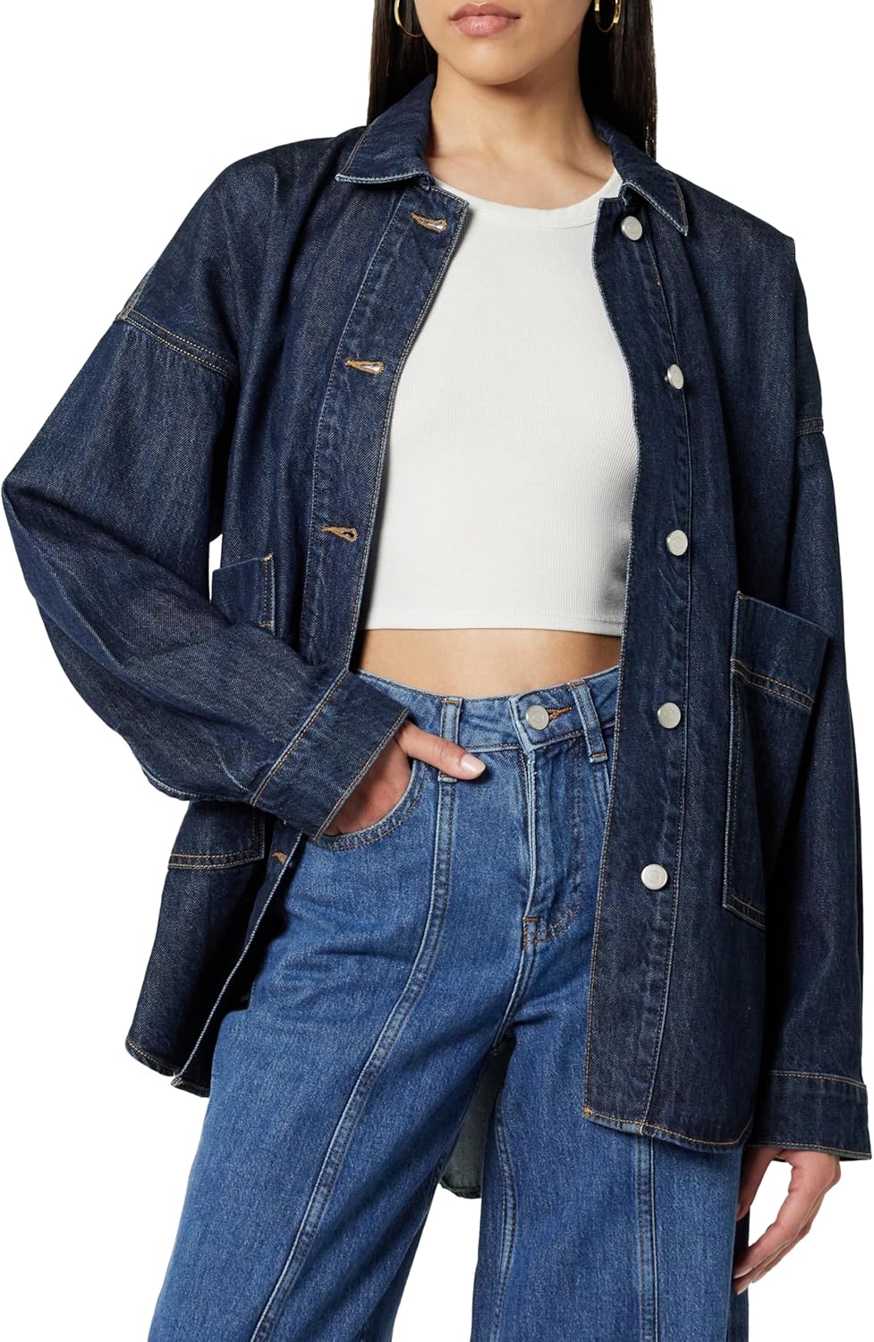 The Drop Women’s Pilar Long Denim Shirt Jacket