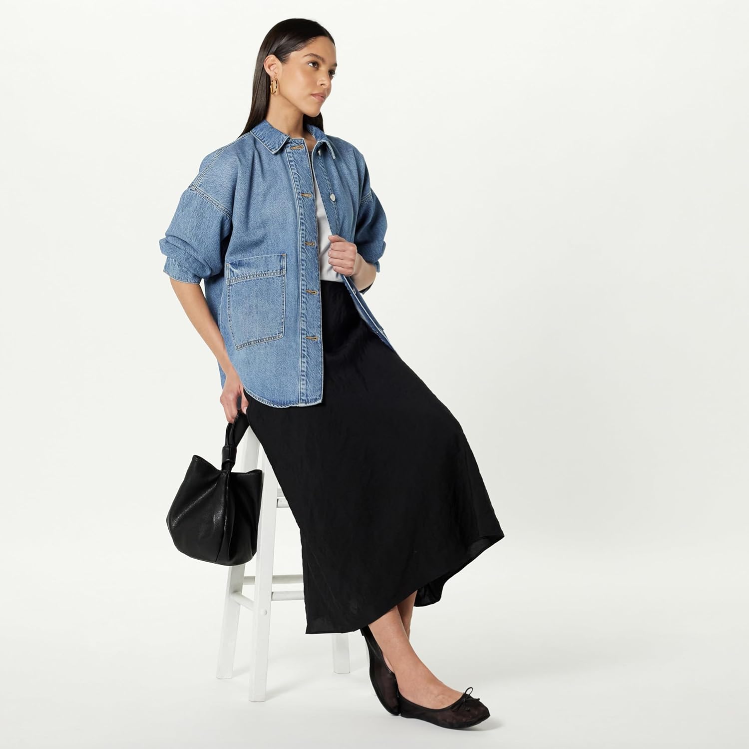 The Drop Women’s Pilar Long Denim Shirt Jacket