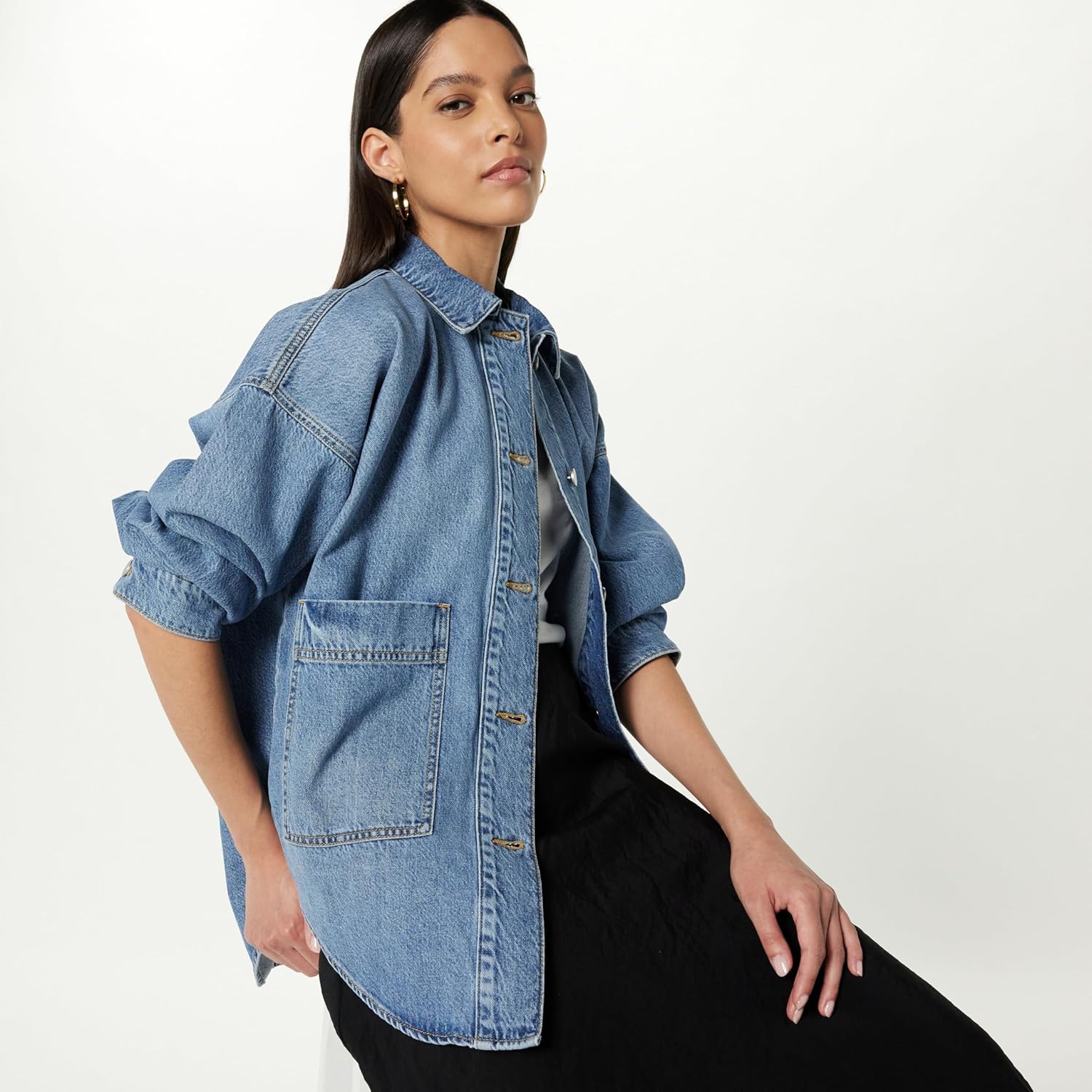 The Drop Women’s Pilar Long Denim Shirt Jacket