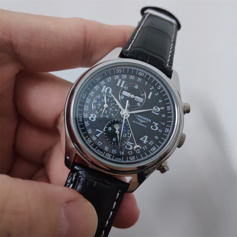 Longines Moonphase Black - Leather Strap Men's Watch - Image 6