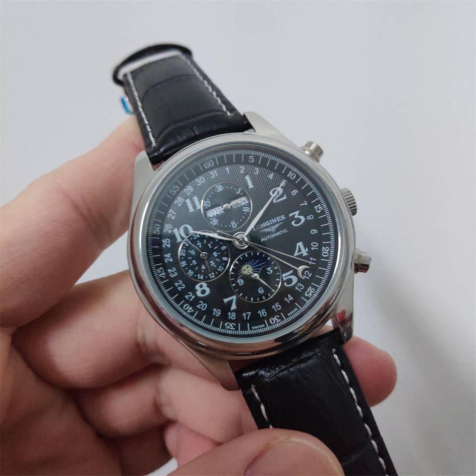 Longines Moonphase Black - Leather Strap Men's Watch - Image 7