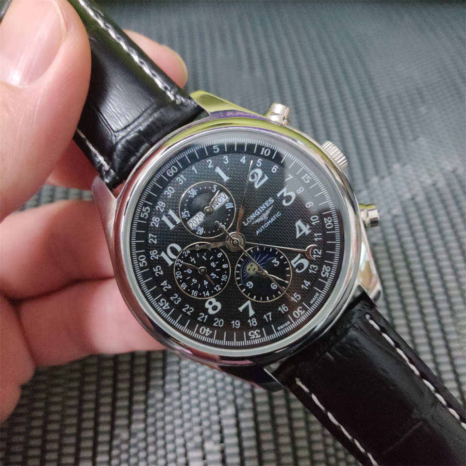 Longines Moonphase Black - Leather Strap Men's Watch - Image 9