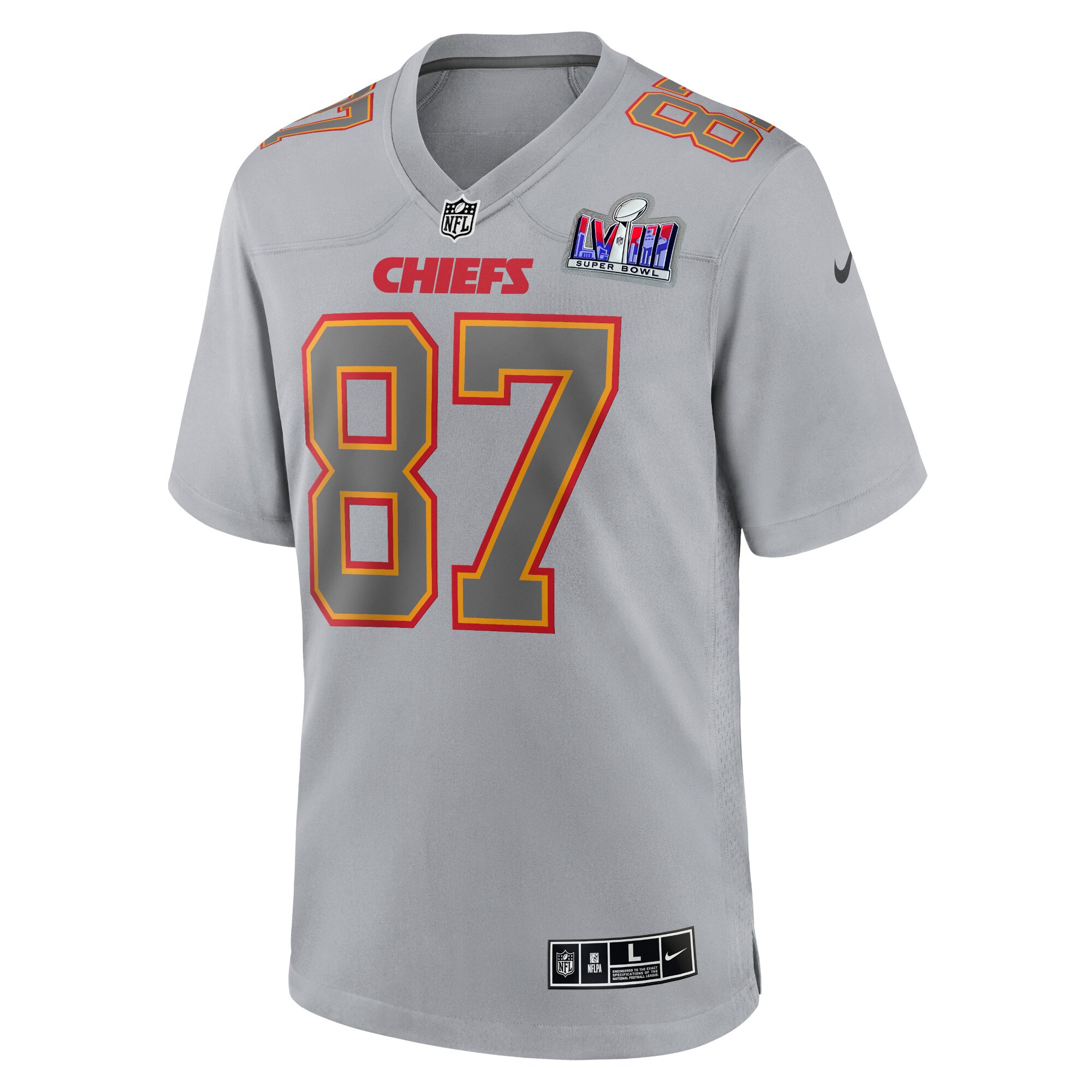 Travis Kelce Kansas City Chiefs Nike Super Bowl LVIII Atmosphere Fashion Game Jersey - Gray