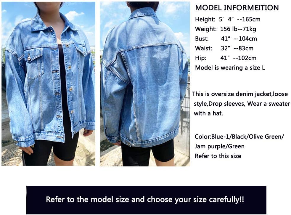 Tsher Women’s Oversize Vintage Washed Denim Jacket Long Sleeve Classic Loose Jean Trucker Jacket D003