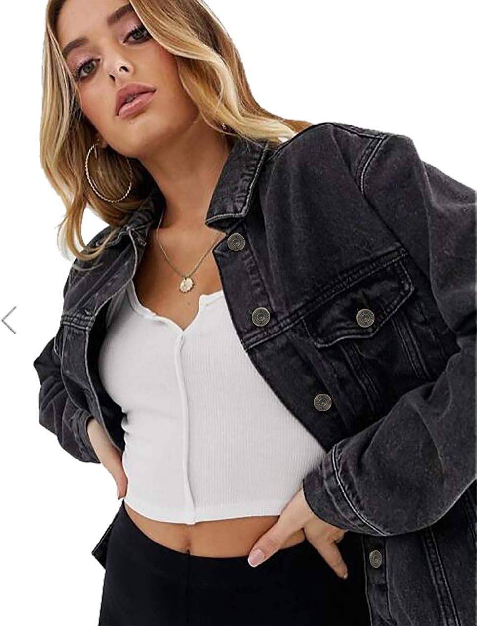 Tsher Women’s Oversize Vintage Washed Denim Jacket Long Sleeve Classic Loose Jean Trucker Jacket D003