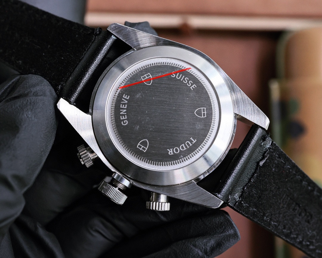 Tudor Pink Dial Chrono - Black Leather Strap Watch - Image 5