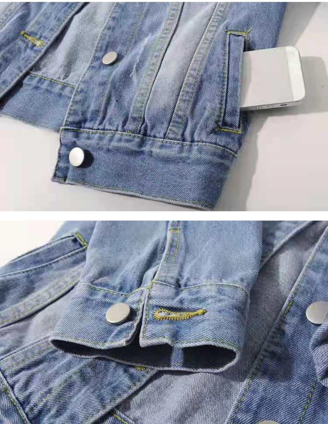 Unilexi Women’s 3\/4 Sleeve Colored Cropped Denim Jacket Light Wash Short Jean Jacket Trucker Coat