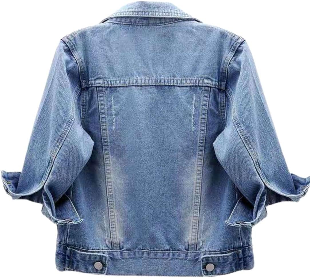 Unilexi Women’s 3\/4 Sleeve Colored Cropped Denim Jacket Light Wash Short Jean Jacket Trucker Coat