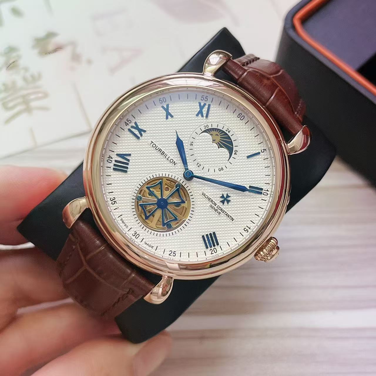 vacheron Constantin Tourbillon MM0470-  brown leather strap