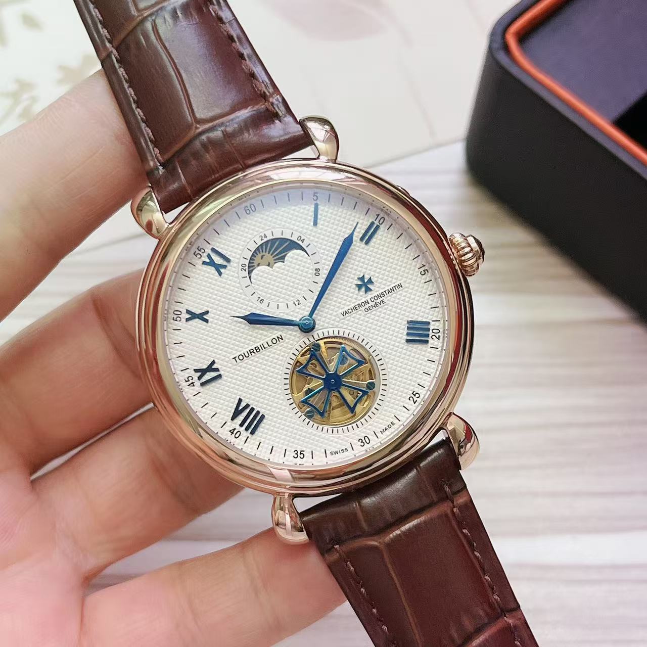 vacheron Constantin Tourbillon MM0470-  brown leather strap