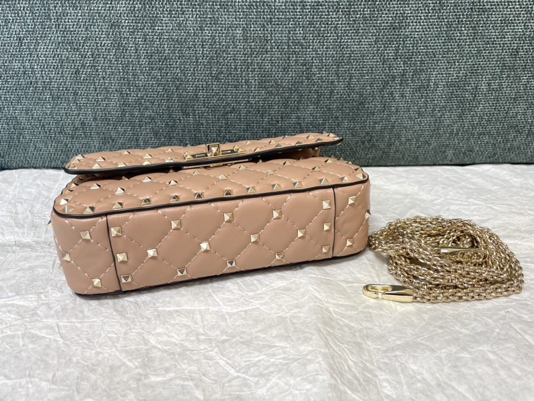 Valentino Beige Leather Rockstud Spike Top Handle Bag