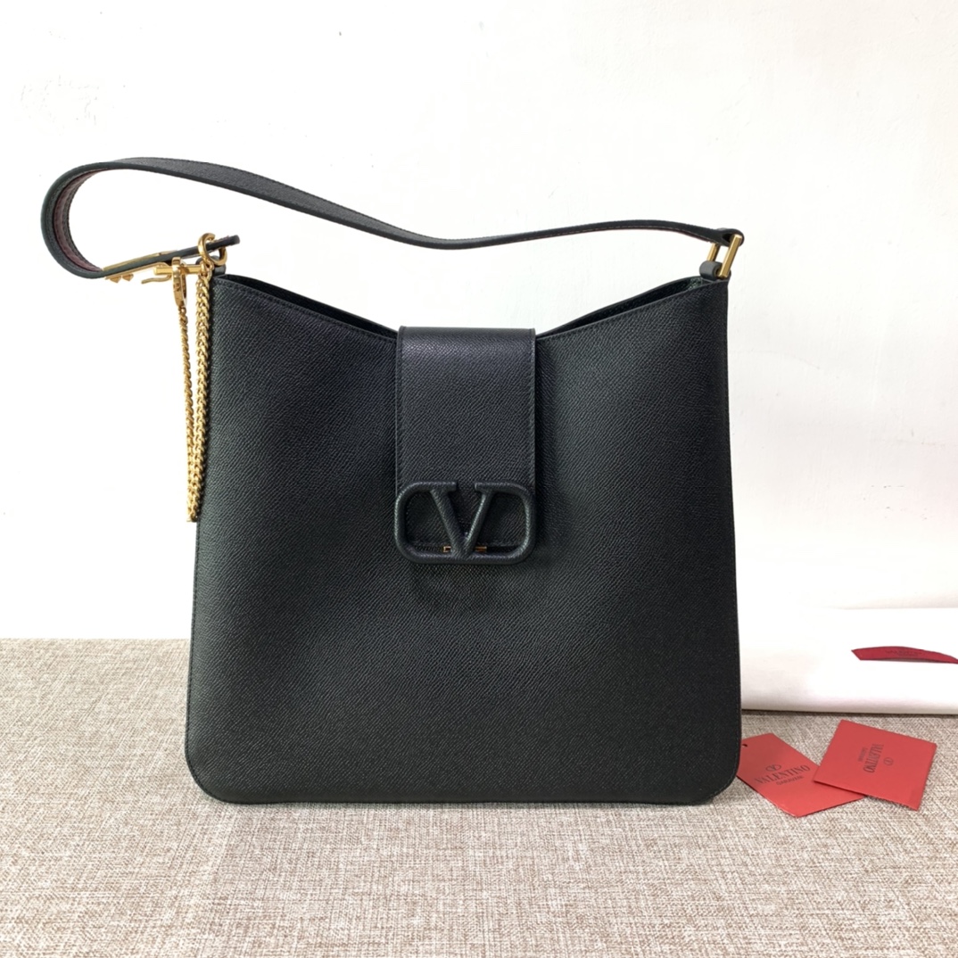 Valentino Black Leather VLogo Shoulder Bag Valentino
