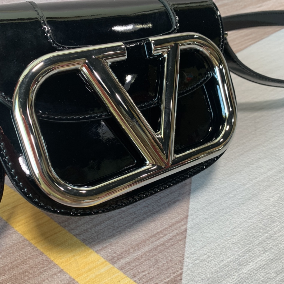 Valentino Black Vlogo Patent Leather Crossbody Bag