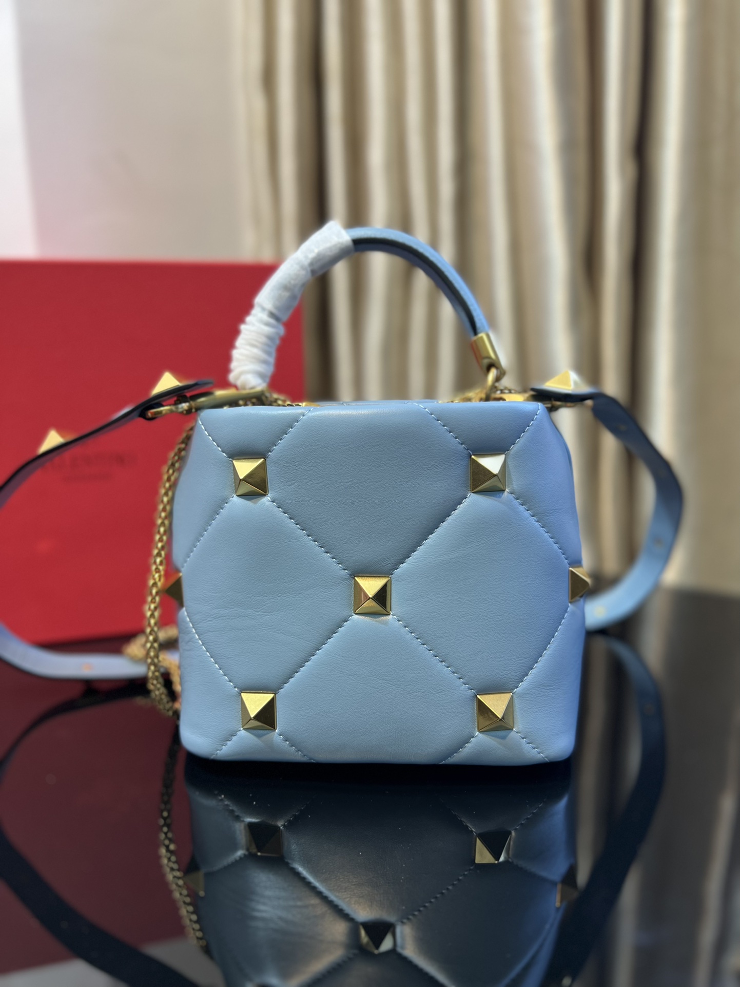Valentino Blue Leather Small Roman Stud Top Handle Bag Valentino | TLC