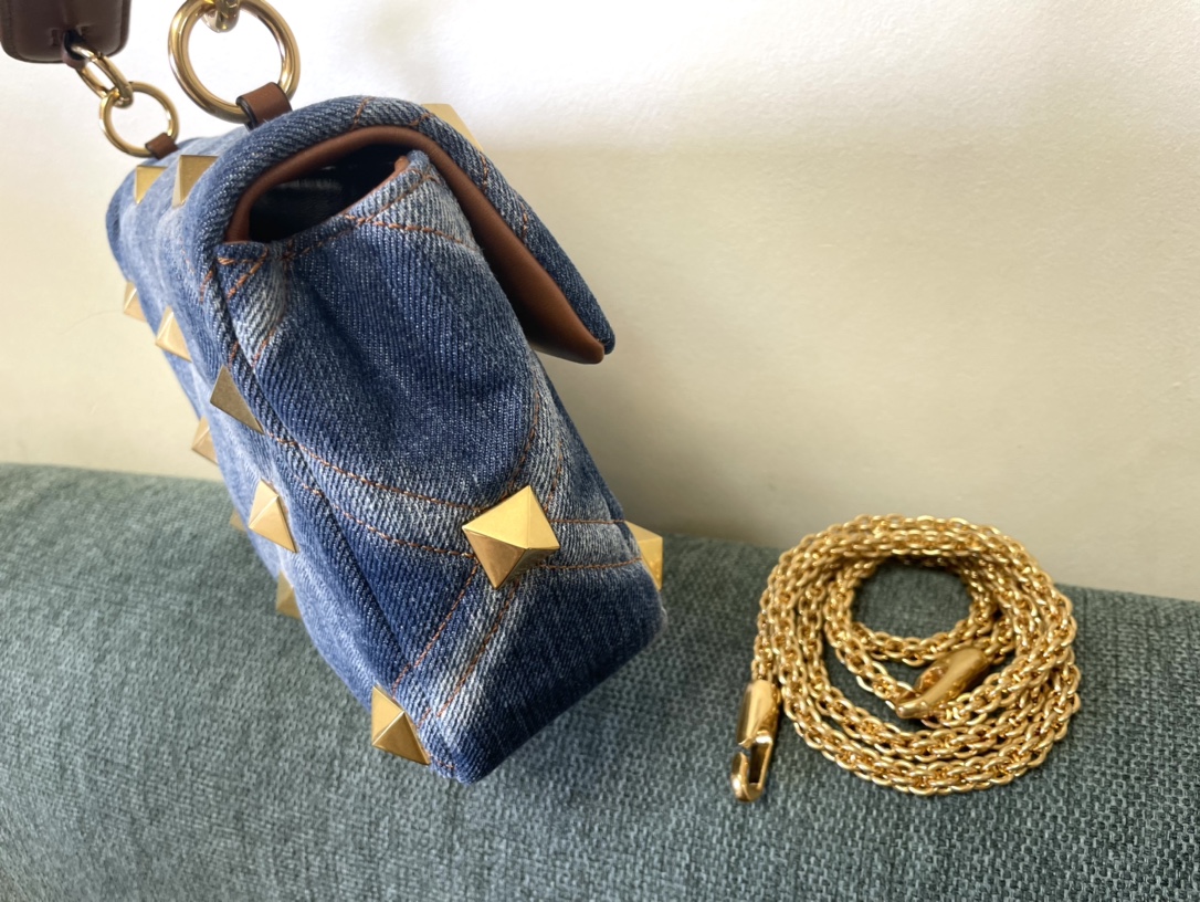 Valentino Denim Roman Stud Shoulder Bag - Blue Shoulder